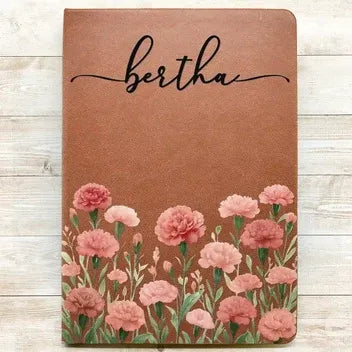 Birth Month Flower Watercolor Blooming In Love - Personalized Leather Journal