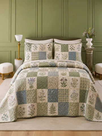 Herbal Garden Patchwork Quilted Bedding Set QV76