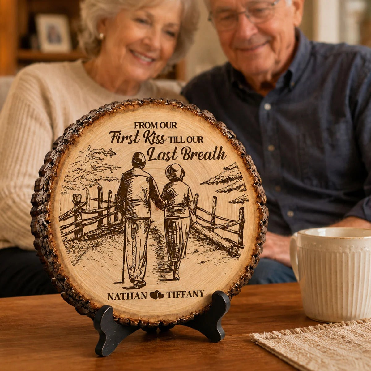 From Our First Kiss Till Our Last Breath - Personalized Round Wood Slice