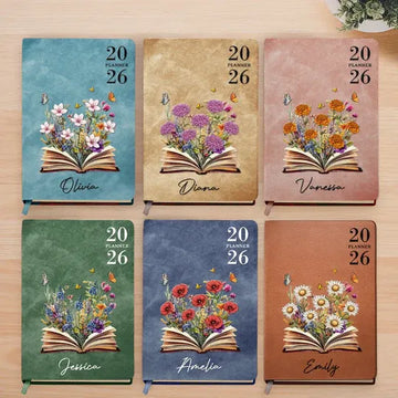 Birth Month Flower Watercolor Blooming In Love - Personalized Leather Journal