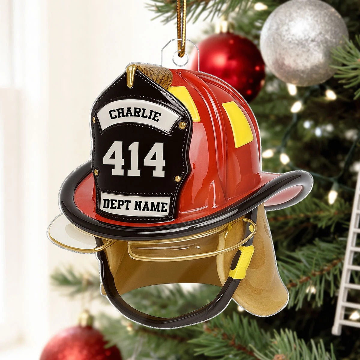 3D Effect Firefighter Helmet - Personalized Acrylic Ornament- Gift For Firefighter
