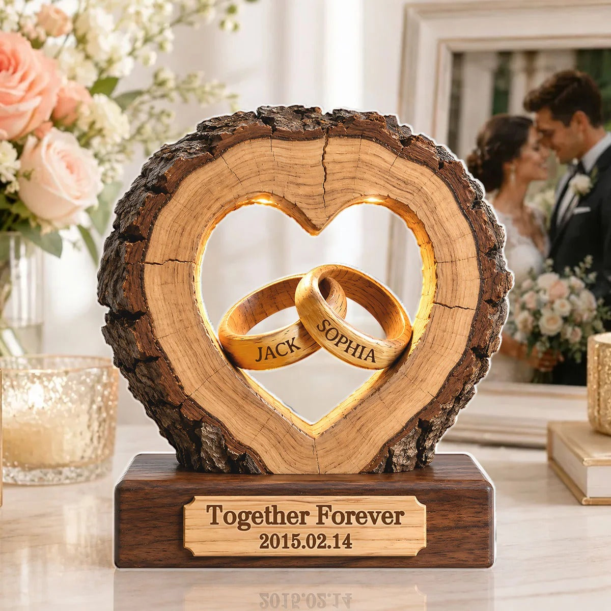Together Forever Couple Anniversary 2D Flat Plaque - Personalized 2-Layered Wooden Plaque - Heartfelt Gift for Her, for Him