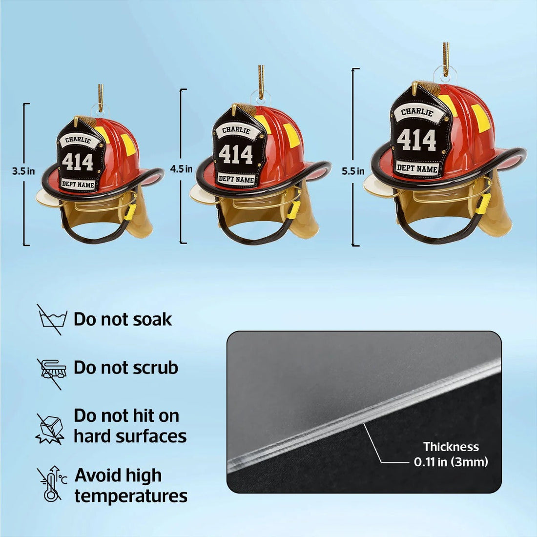3D Effect Firefighter Helmet - Personalized Acrylic Ornament- Gift For Firefighter