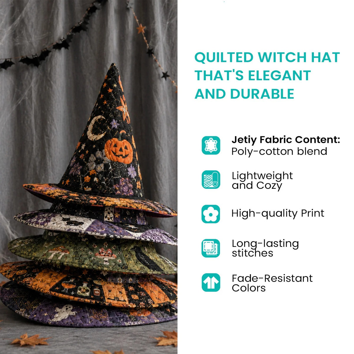 Midnight Raven Quilted Witch Hat