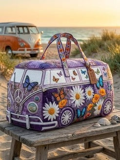 Hippie Camping Bus Quilted Handbag