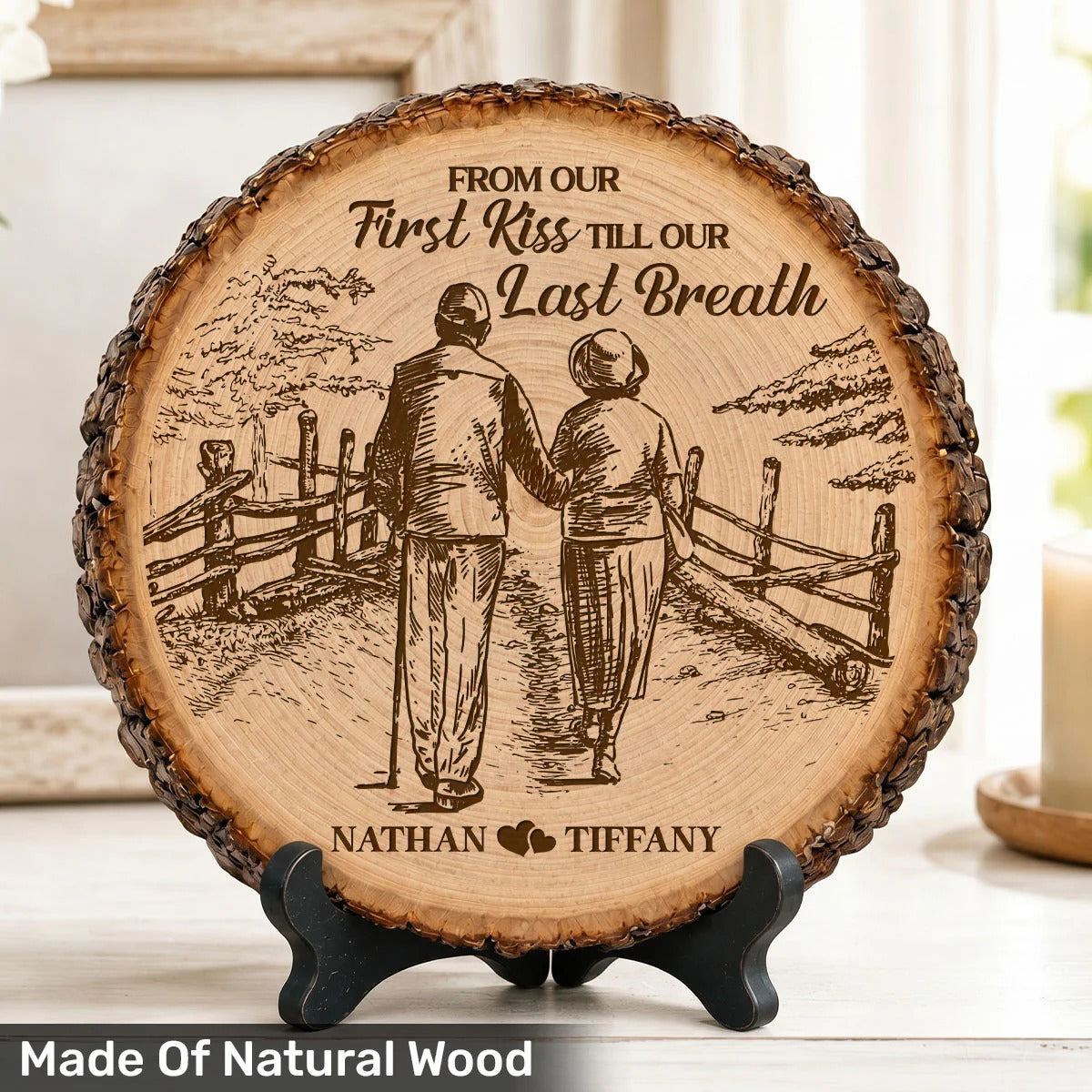 From Our First Kiss Till Our Last Breath - Personalized Round Wood Slice