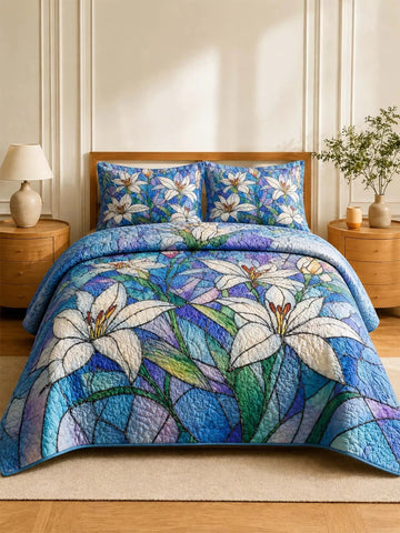 White Lily Quilted Bedding Set QV75