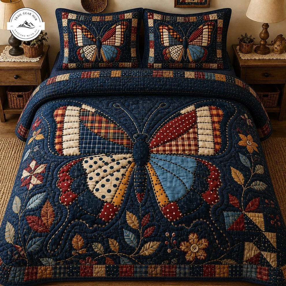 Vintage Butterfly Patchwork Quilted Bedding Set TP47