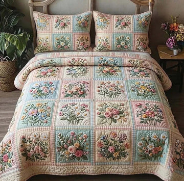 Vintage Floral Patchwork Quilted Bedding Set QV34