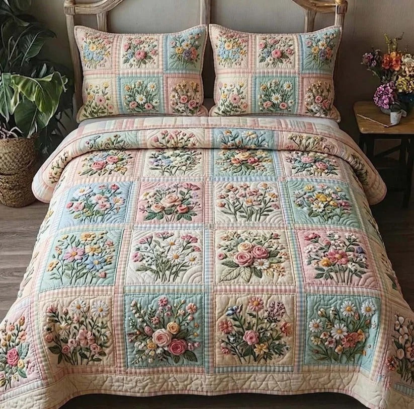 Vintage Floral Patchwork Quilted Bedding Set QV34