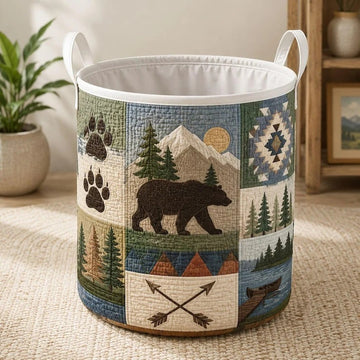 Rustic Bear Quilted Laundry Basket QV18