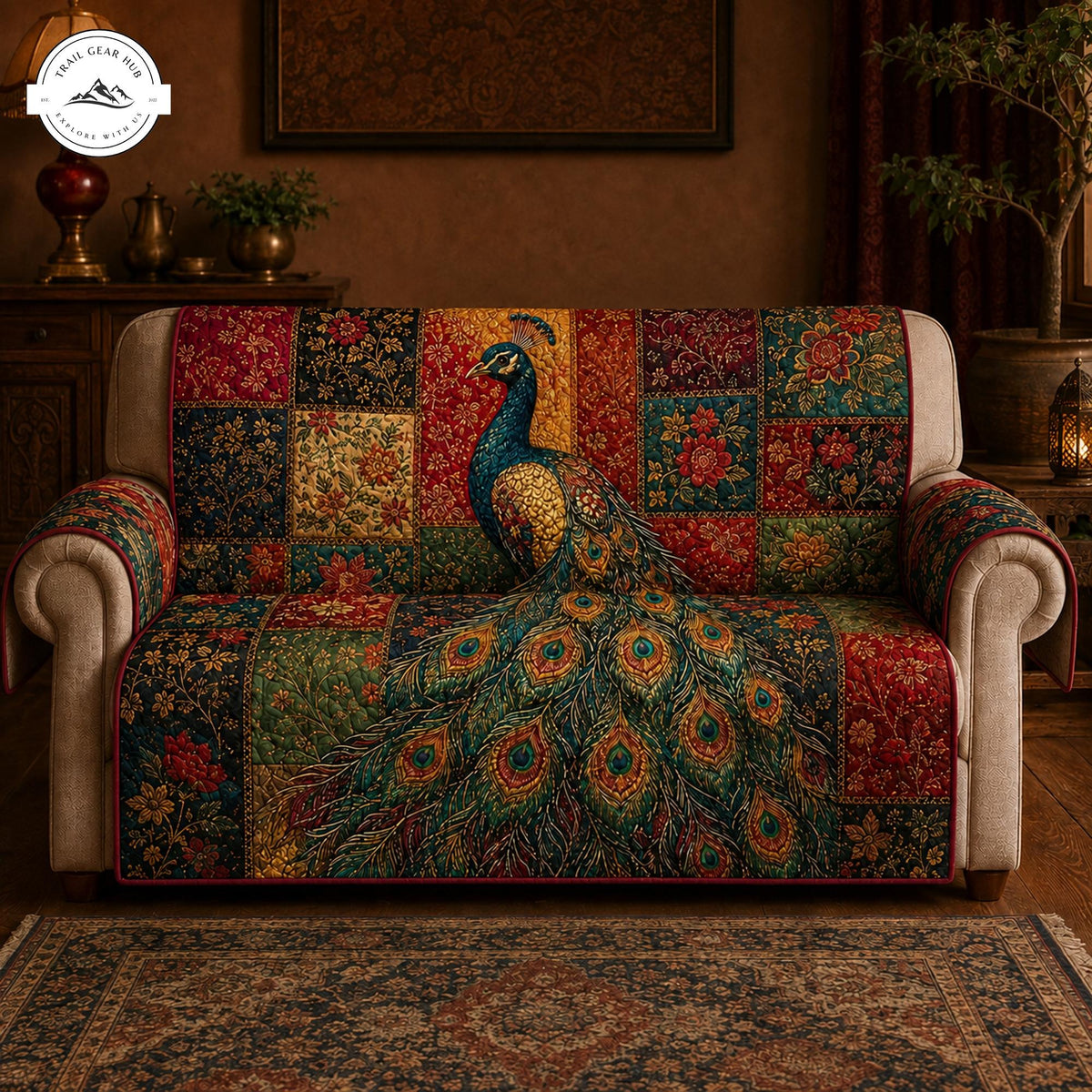 Boho Peacock Quilted Seat Sofa TP09