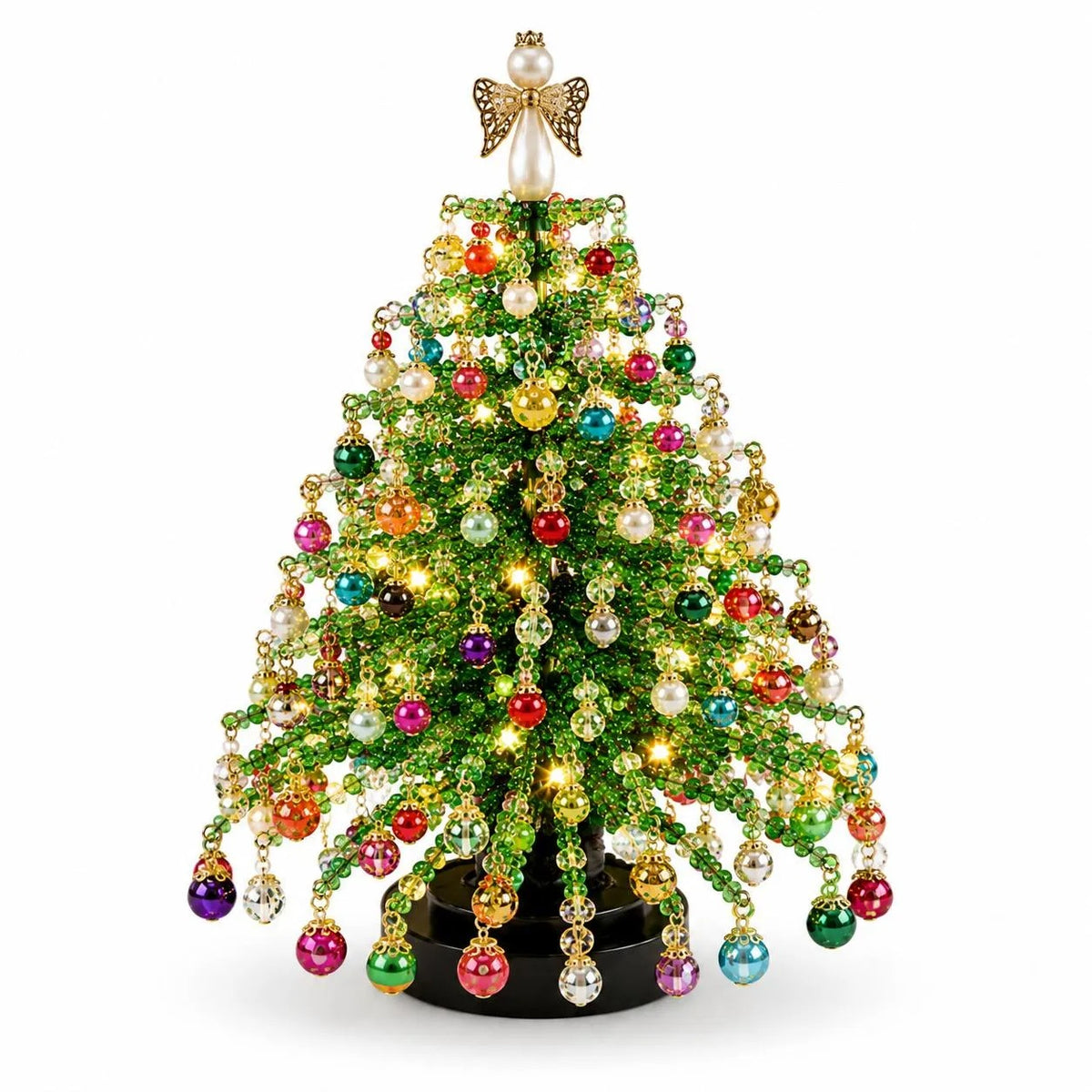 DIY Beaded Christmas Tree Kit, Hand‑Made Mini Crystal Bead Xmas Tree Craft Set, Complete Christmas Decoration Making Supplies with Beads, Angel Tree Topper, Base & Accessories, Tabletop Holiday Ornament, Fun DIY Project, Ideal Christmas Gift for Kids & Fa