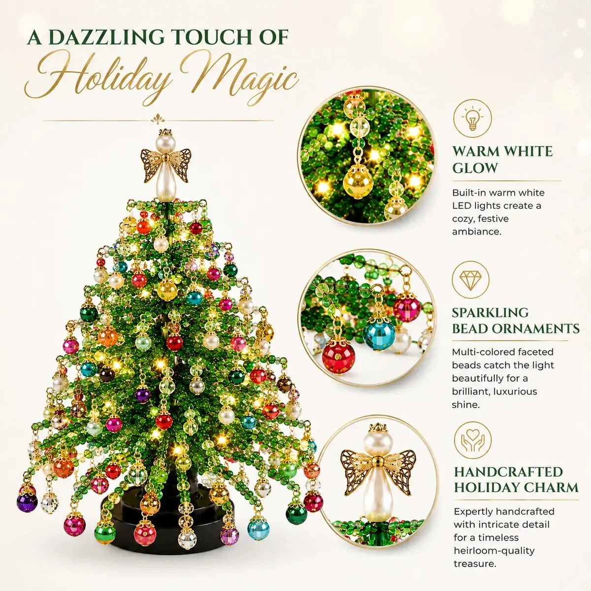 DIY Beaded Christmas Tree Kit, Hand‑Made Mini Crystal Bead Xmas Tree Craft Set, Complete Christmas Decoration Making Supplies with Beads, Angel Tree Topper, Base & Accessories, Tabletop Holiday Ornament, Fun DIY Project, Ideal Christmas Gift for Kids & Fa