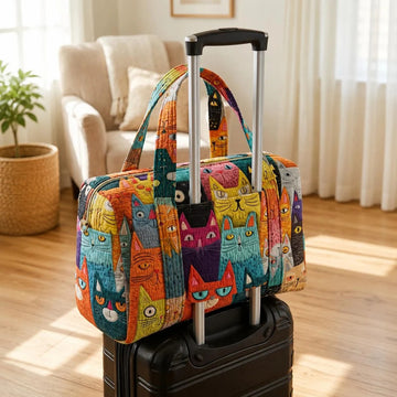Cute Vibrant Cat Quilted Travel Bag with Trolley Sleeve LD14