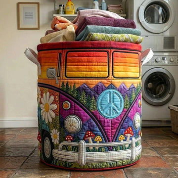 Colorful Hippie Bus Quilted Laundry Basket EM06
