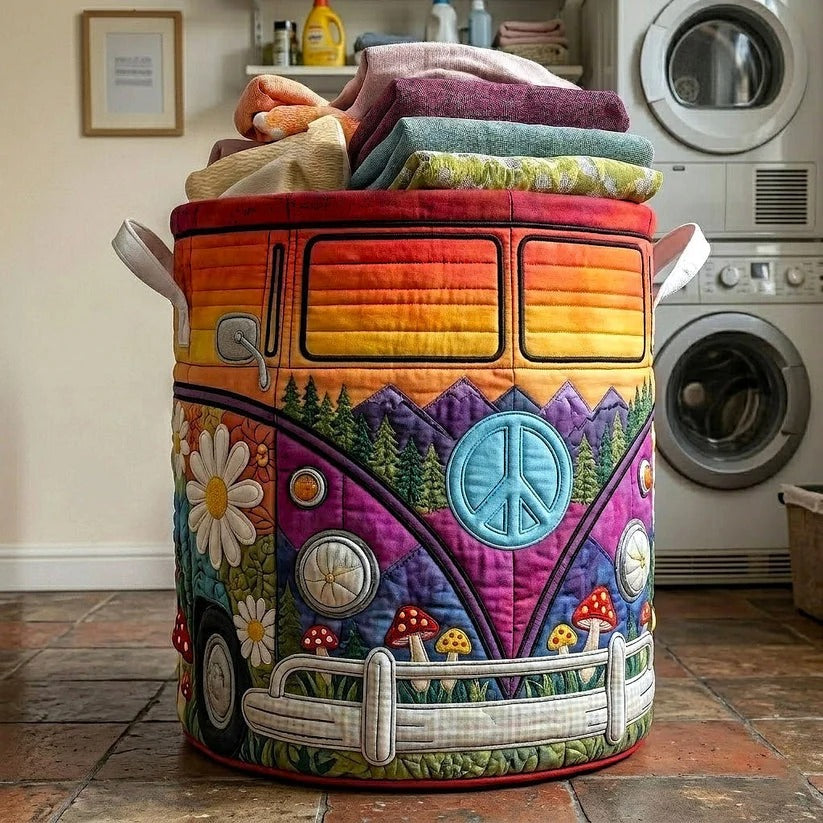 Colorful Hippie Bus Quilted Laundry Basket EM06