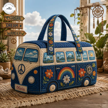 Hippie Camper Van Peace Personalized Quilted Duffle Bag TP01