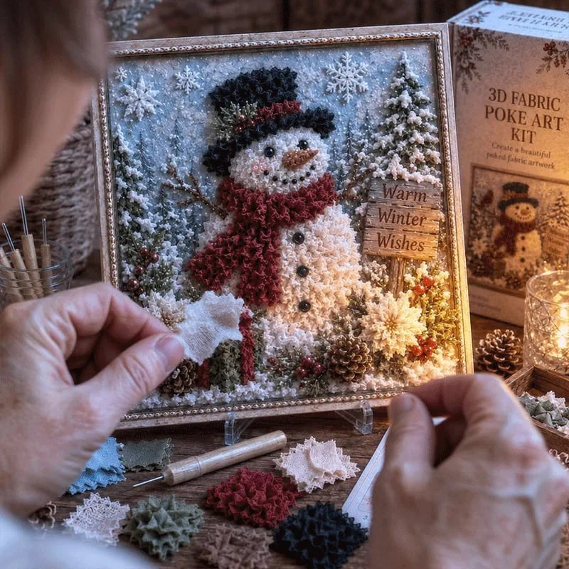 Premium 3D Christmas Fabric Poke Art Kit | No-Sew Holiday Craft with Pre-Punched Board, Fabric Squares & Display Stand 🎅✨