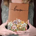 Birth Month Flower Watercolor Blooming In Love - Personalized Leather Journal