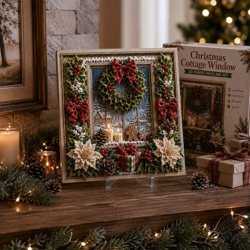 Premium 3D Christmas Fabric Poke Art Kit | No-Sew Holiday Craft with Pre-Punched Board, Fabric Squares & Display Stand 🎅✨