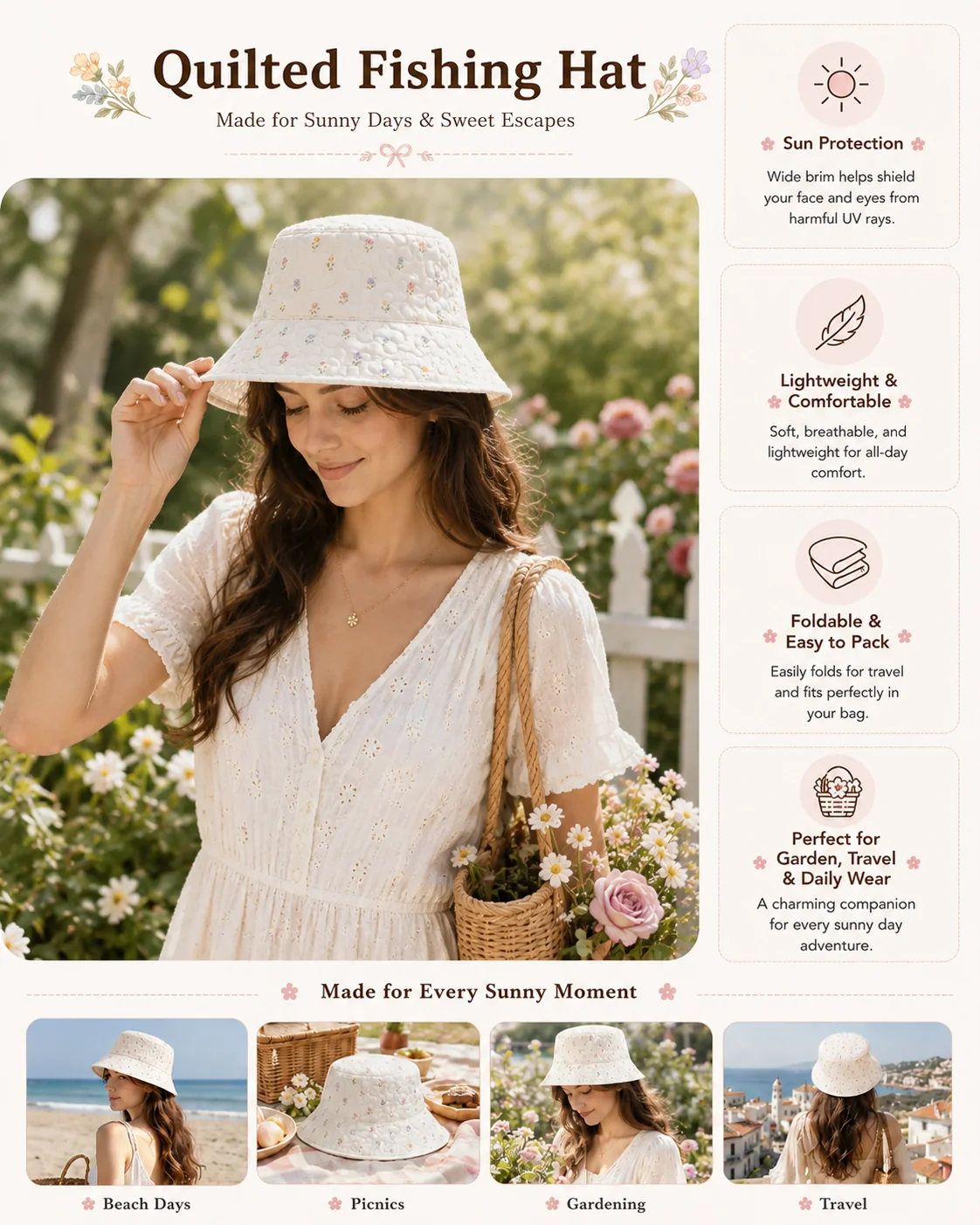 Colorful Wildflower Quilted Fishing Hat TP10