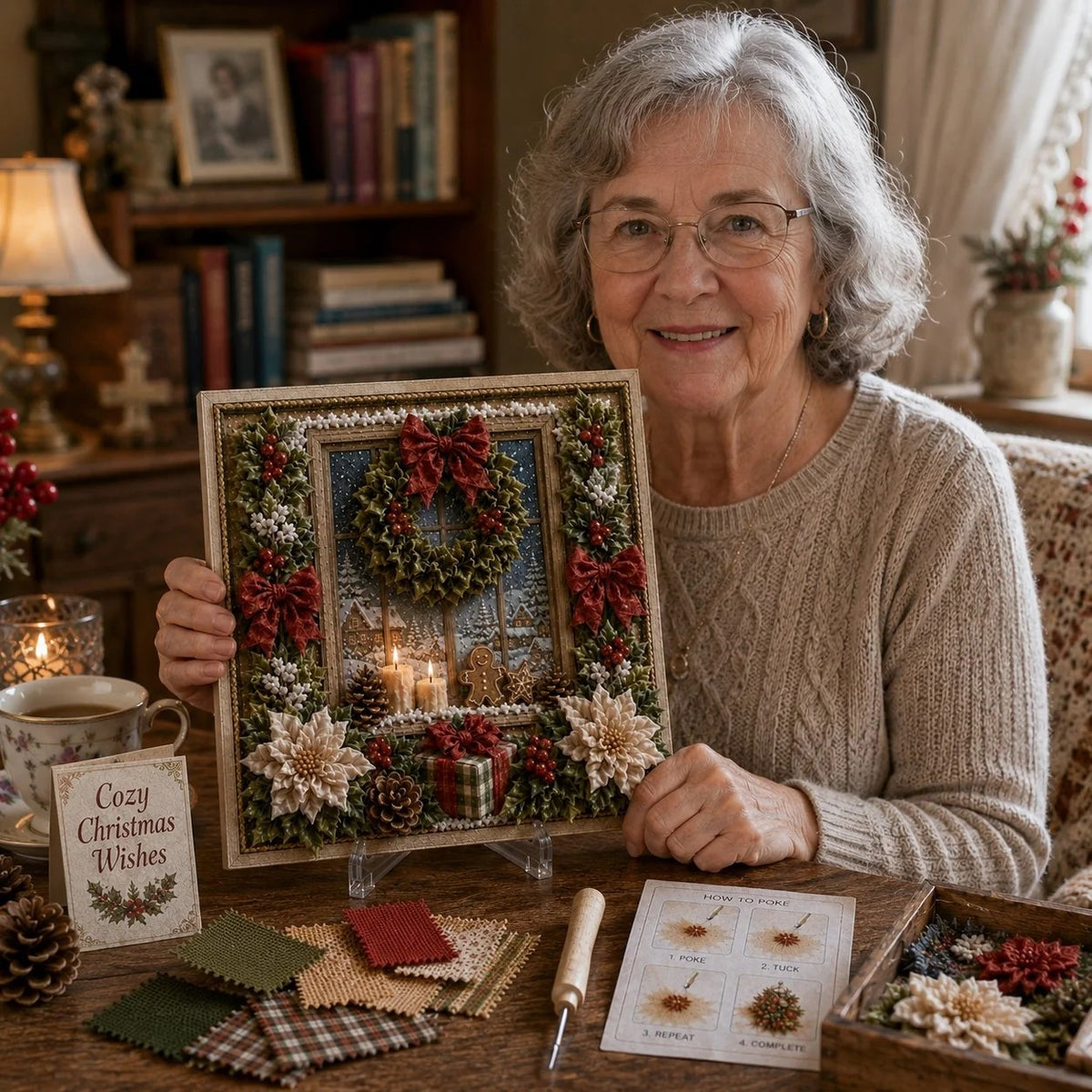 Premium 3D Christmas Fabric Poke Art Kit | No-Sew Holiday Craft with Pre-Punched Board, Fabric Squares & Display Stand 🎅✨