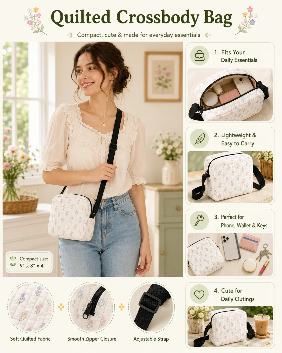 Van Gogh Sunflower Quilted Crossbody Bag LV06