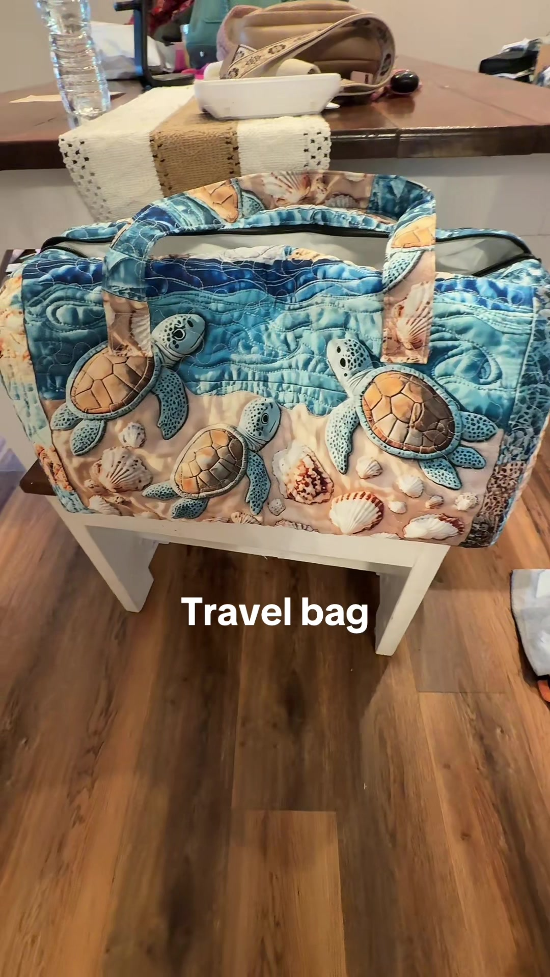 Quilted Sea Turtle Duffel Bag - 21-Inch Sporty Chic Coastal Carryall, Traveling Bag, Carry On Duffle, Weekender Duffle with Zipper Closure (Quilted Turtle Adds Charm, TikTok Shop Back to School)