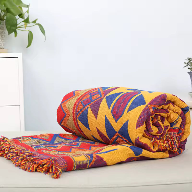 Boho Cotton Linen Woven Line Blanket Sofa Towel EM1