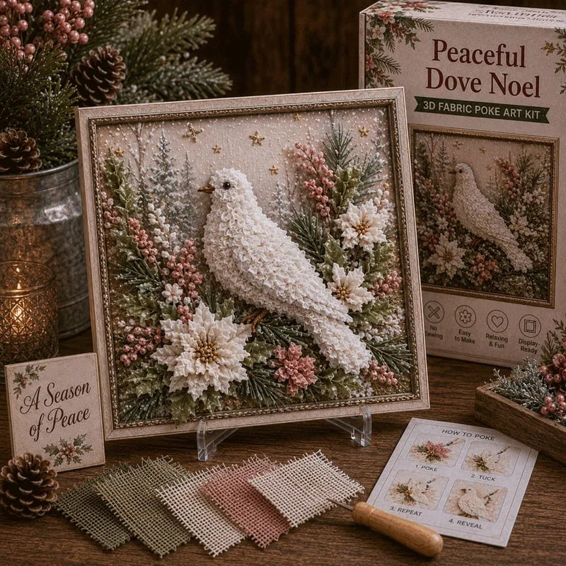 Premium 3D Christmas Fabric Poke Art Kit | No-Sew Holiday Craft with Pre-Punched Board, Fabric Squares & Display Stand 🎅✨