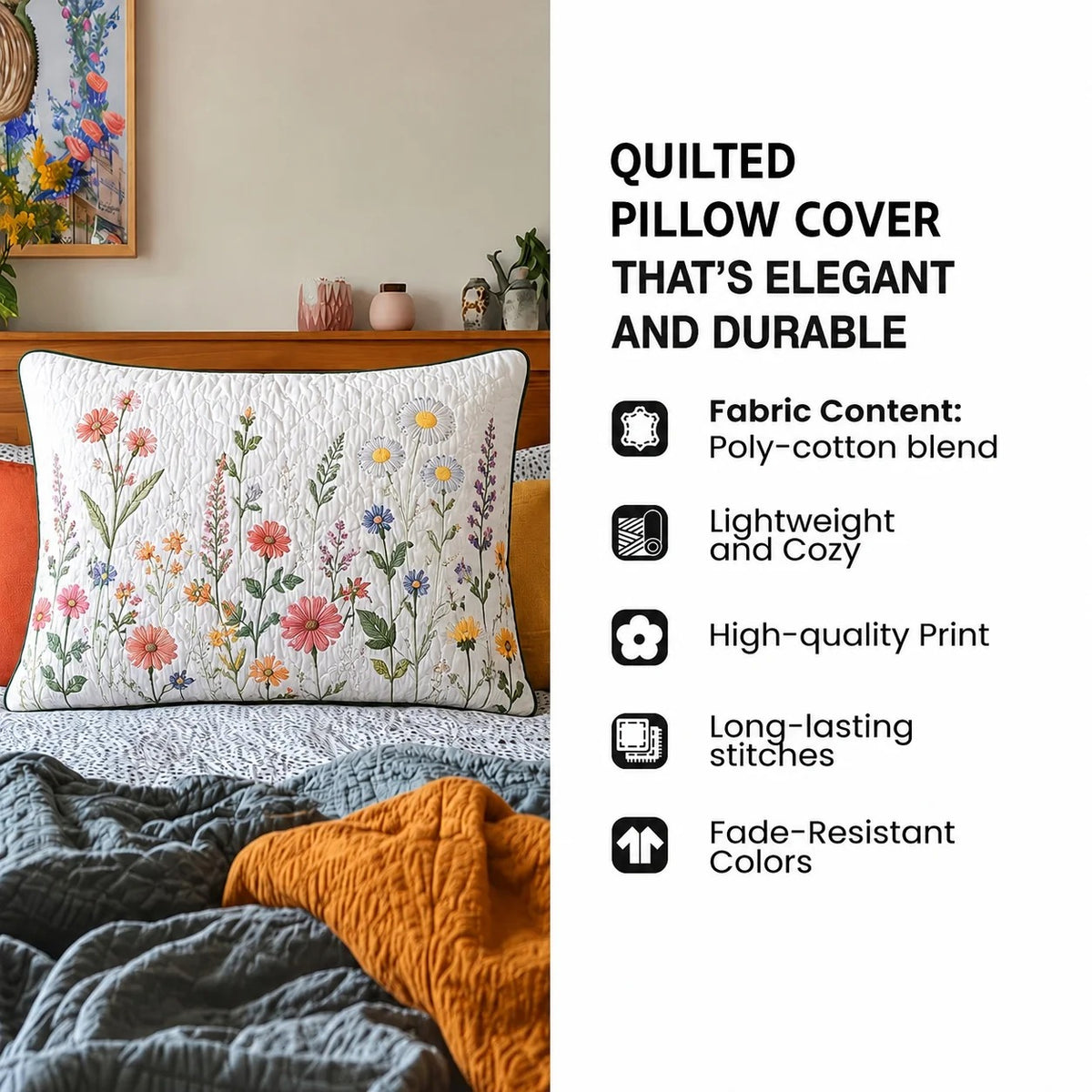 Patchwork Floral Quilted Pillow Cover LD20QLTPLC