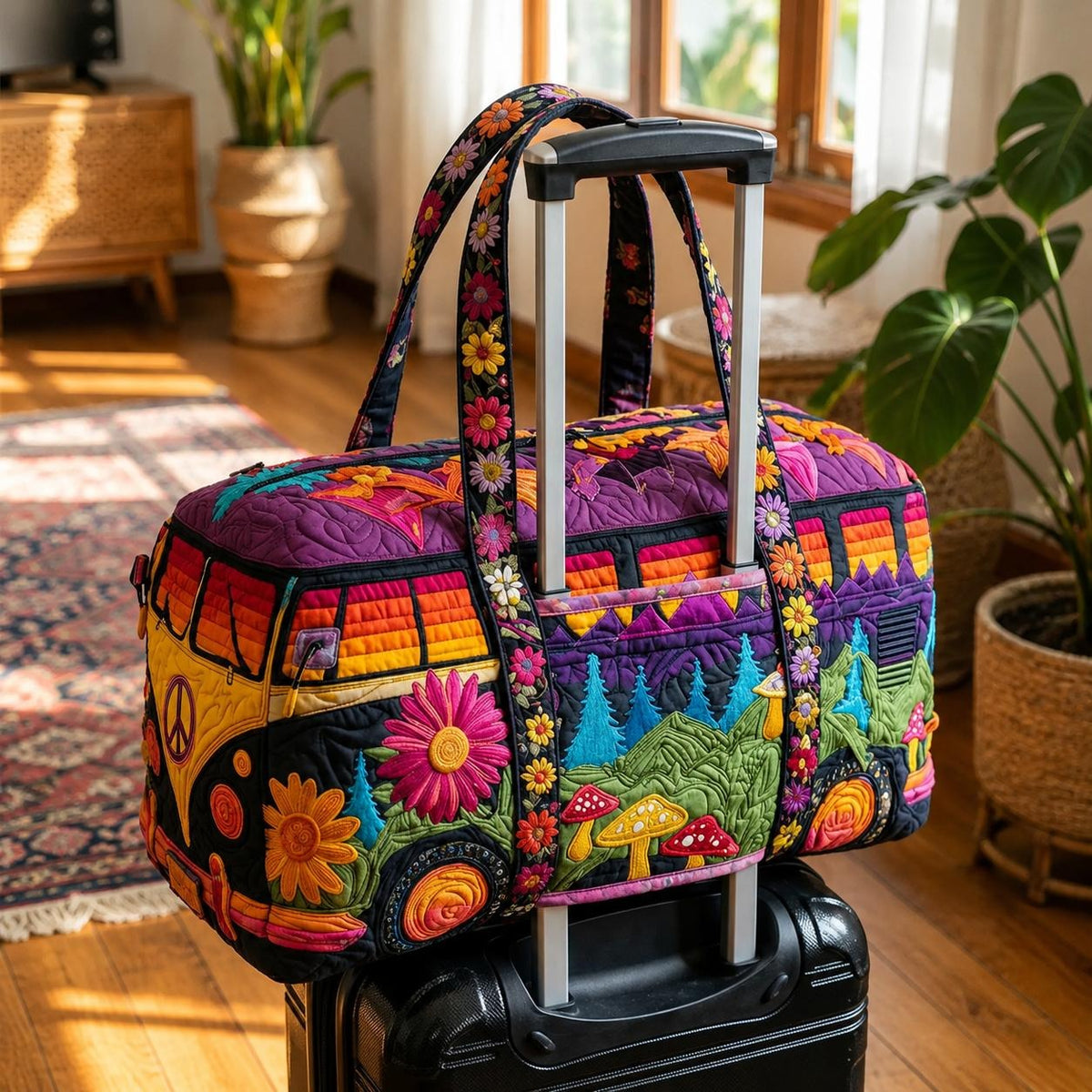 Vibrant Floral Quilted Travel Bag with Trolley Sleeve LD11