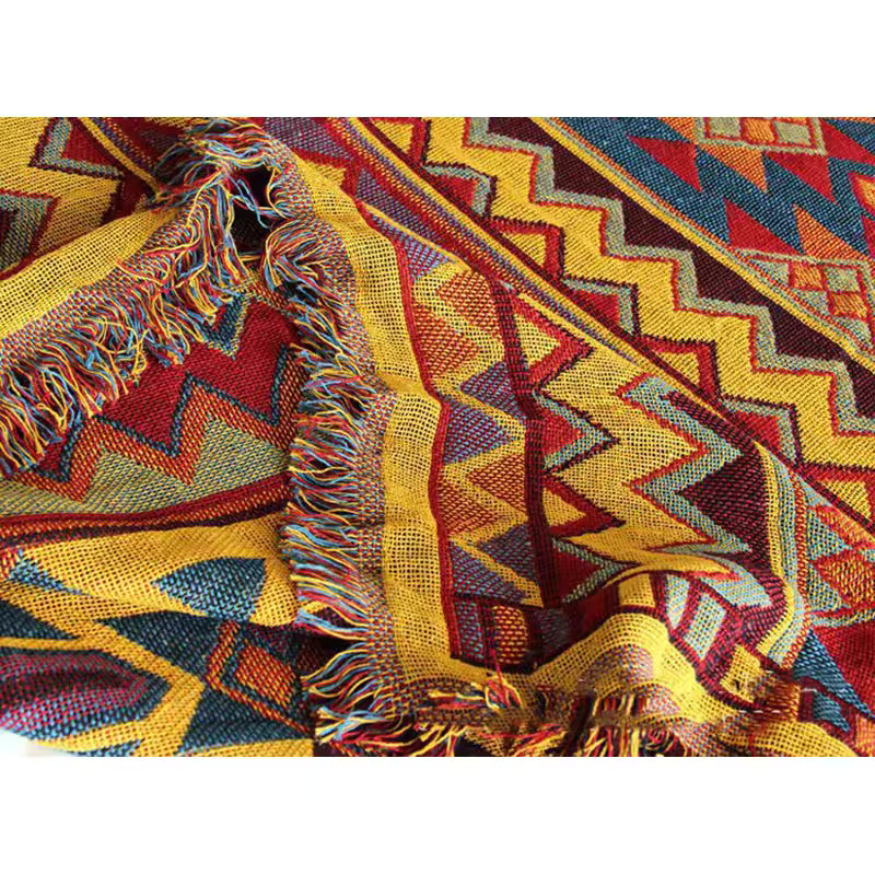 Boho Cotton Linen Woven Line Blanket Sofa Towel EM1