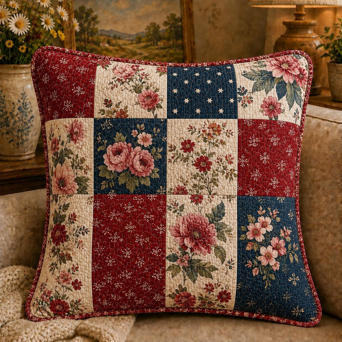 Patchwork Floral Quilted Pillow Cover LD20QLTPLC