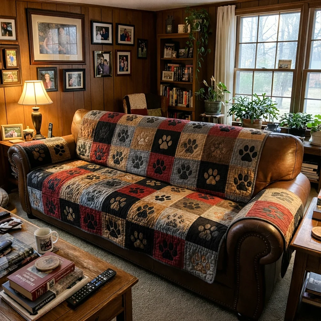 Rustic Pawprint Quilted Sofa Cover NCU0PTT2622