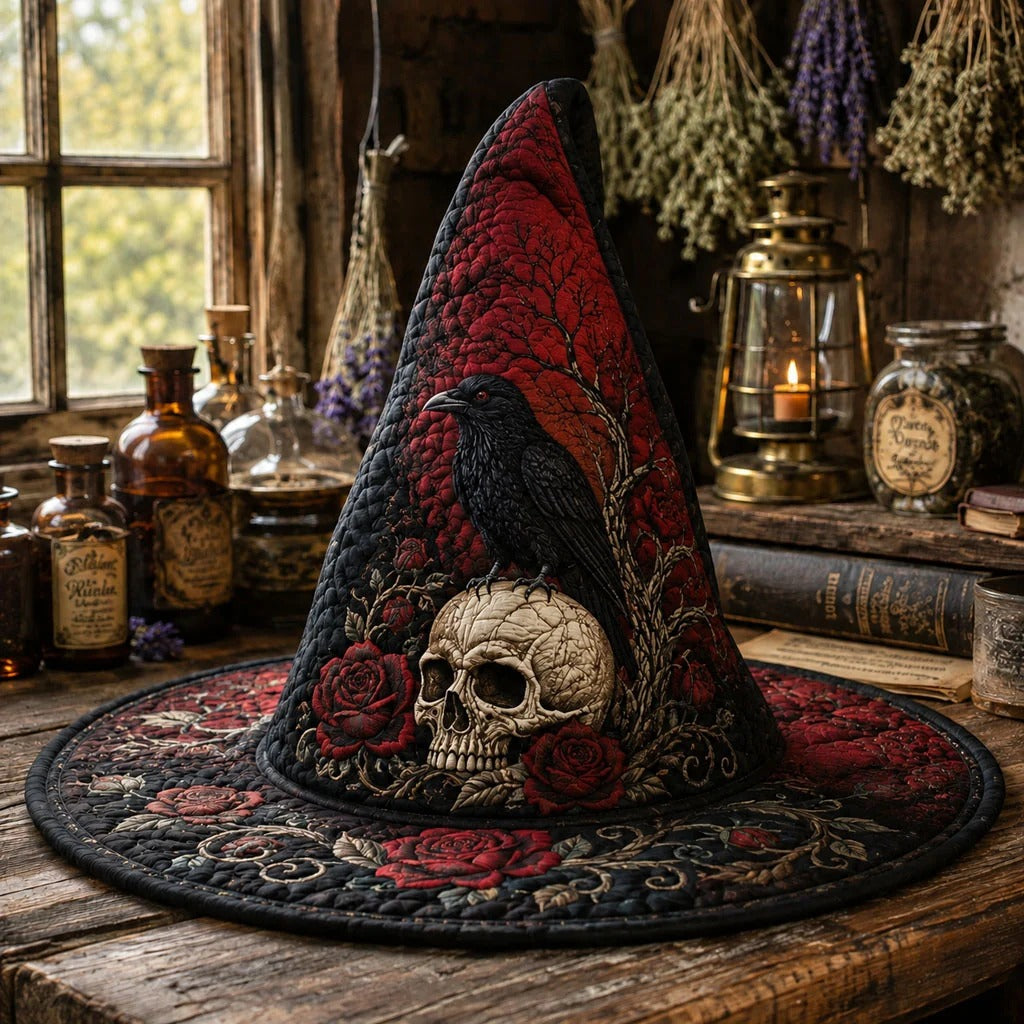 Midnight Raven Quilted Witch Hat