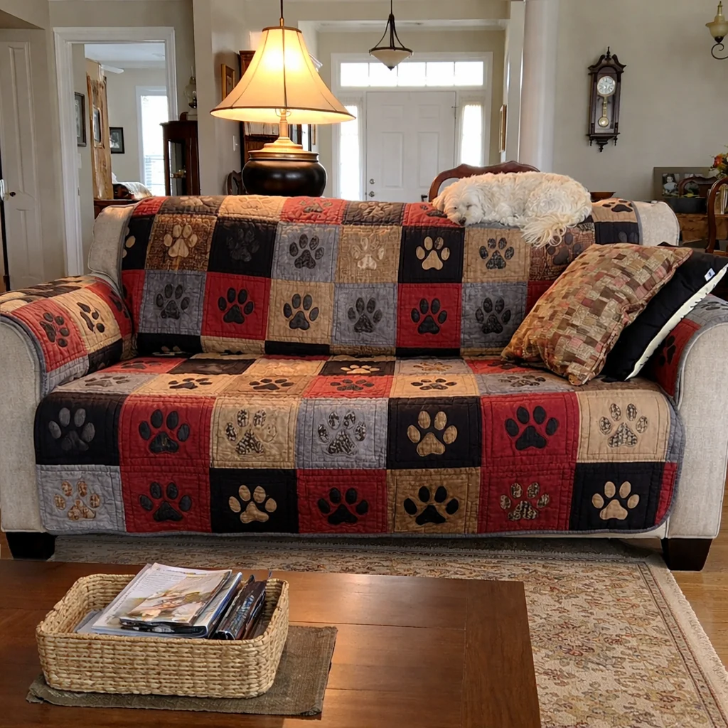 Rustic Pawprint Quilted Sofa Cover NCU0PTT2622