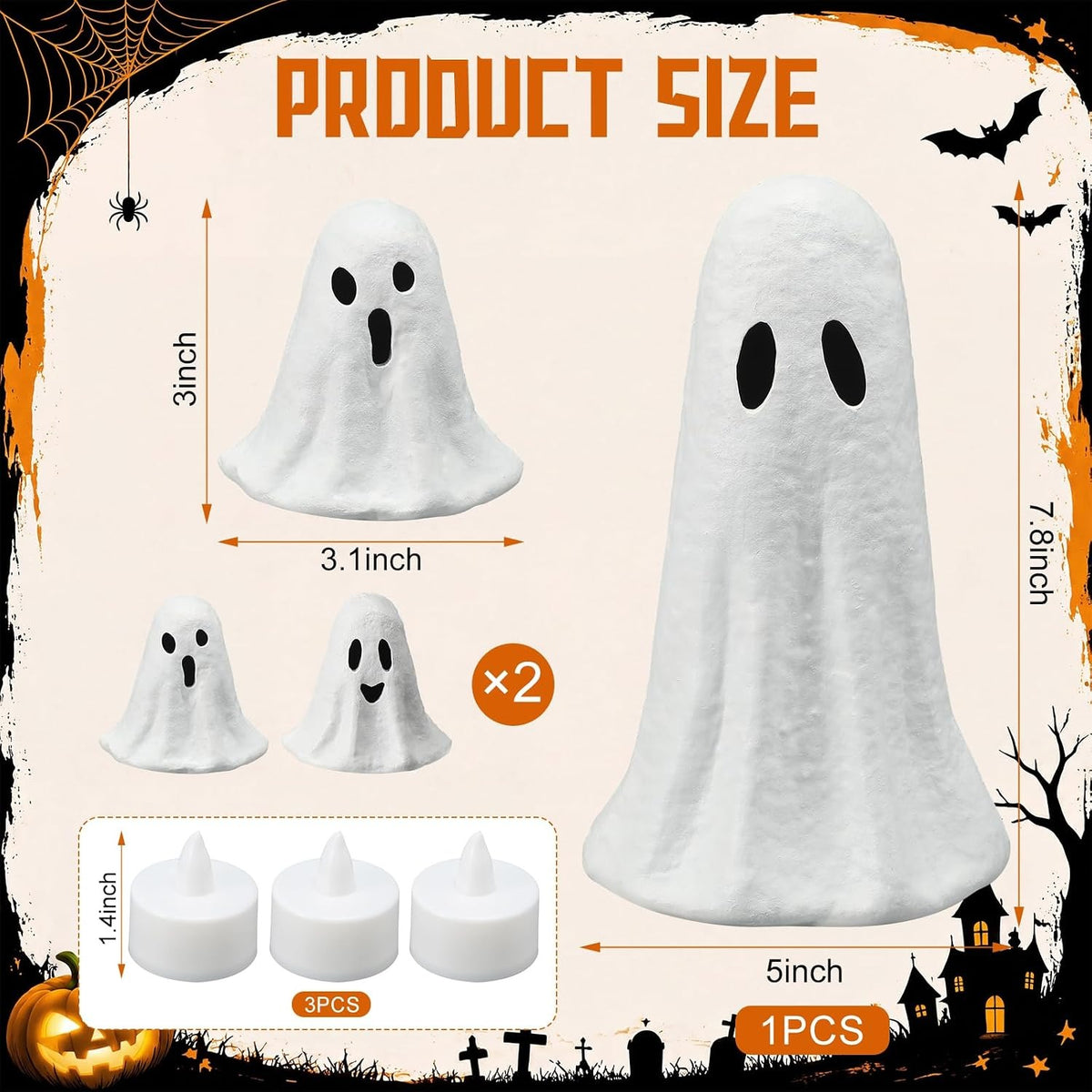 Ctosree 3 Pcs Lighted Halloween Paper Mache Ghost Table Decoration