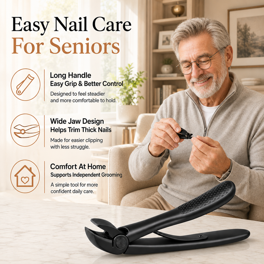 Velmora™ Nail Clipper for Seniors | Easy-Grip Design for Thick Nails