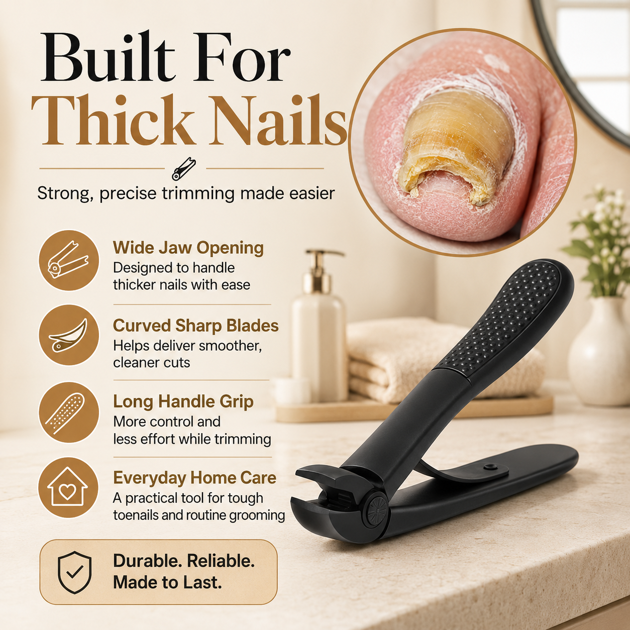 Velmora™ Nail Clipper for Seniors | Easy-Grip Design for Thick Nails