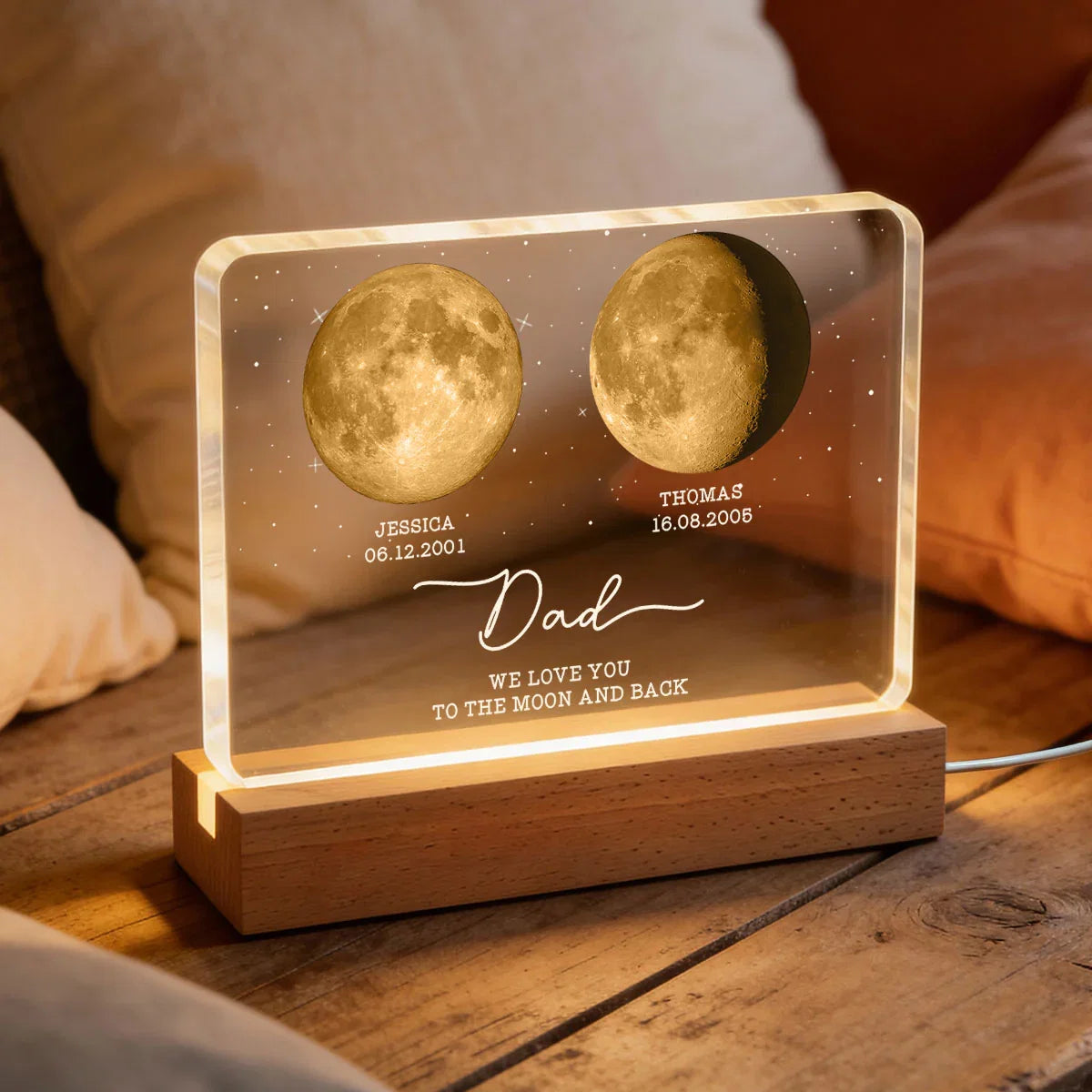 Mom Dad We Love You to the Moon and Back - Personalized Acrylic Block LED Night Light - Gift for Dad, Mom