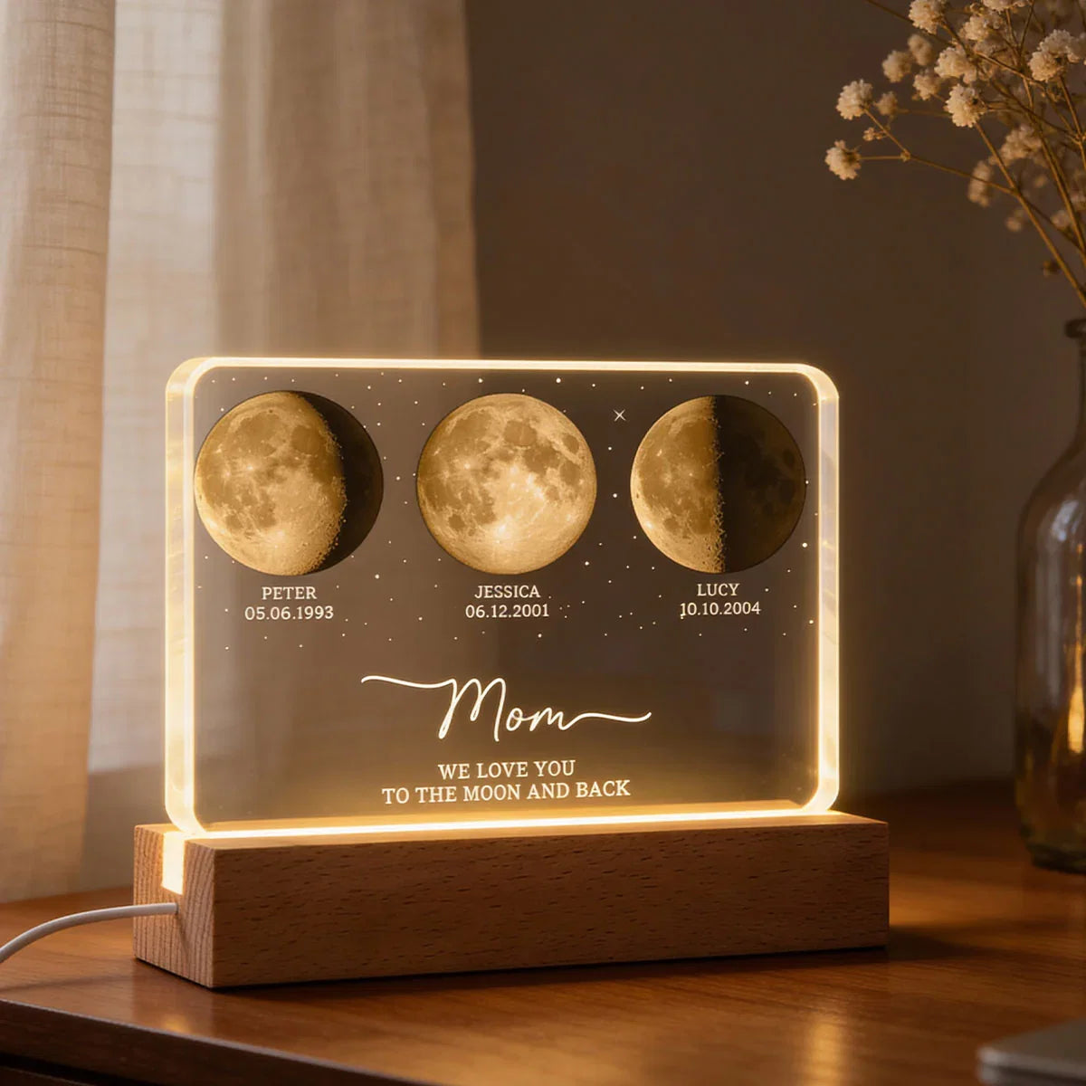 Mom Dad We Love You to the Moon and Back - Personalized Acrylic Block LED Night Light - Gift for Dad, Mom