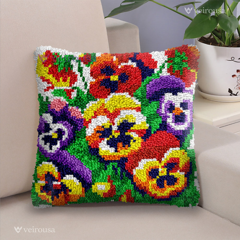 Blooming Pansies Latch Hook Pillow Kit