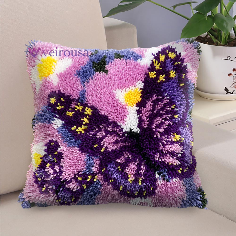 Butterfly & Flowers Latch Hook Pillow Kit