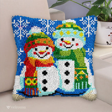 Couple Snowman Latch Hook Pillow Kit