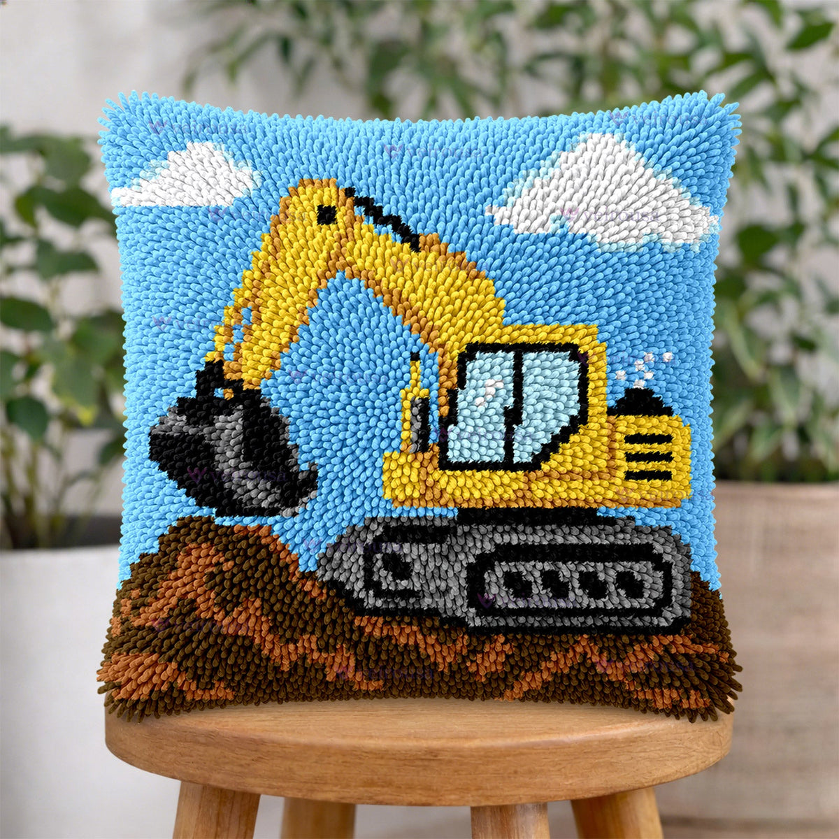 Construction Vehicles Latch Hook Pillow Kit