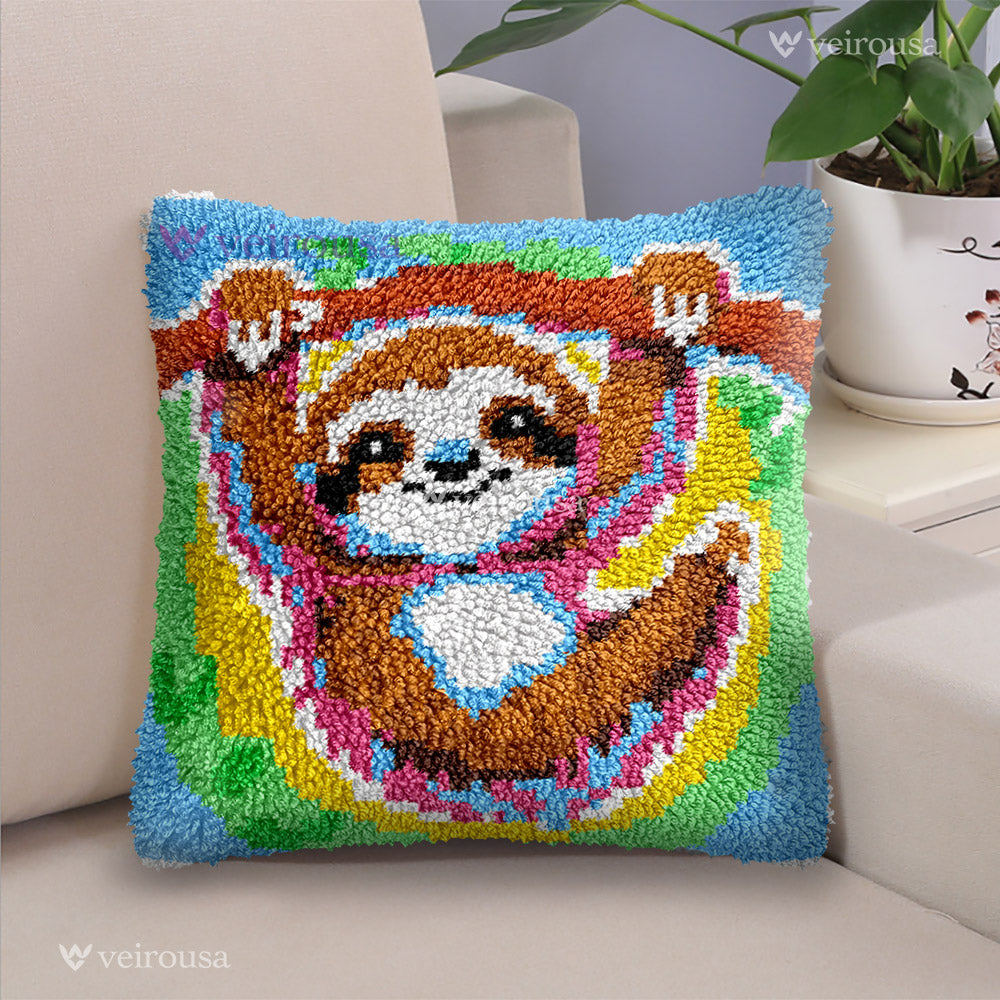 Happy Sloth Latch Hook Pillow Kit