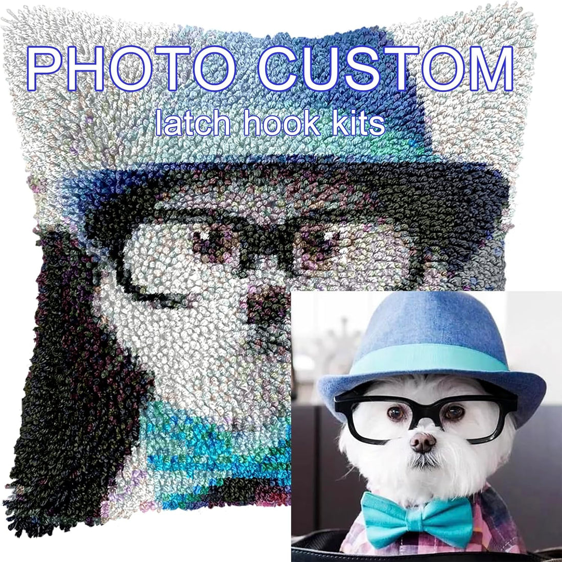 Personalized Pet Latch Hook Pillow Kit Custom Pillwocase from Photo