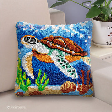Traveling Sea Turtle Latch Hook Pillow Kit